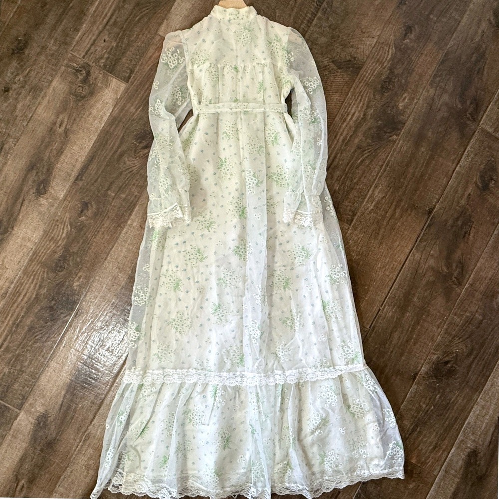Pussycat Carla Jane Vintage 70s Victorian Prairie Floral Lace Maxi Dress,Cream,S - Picture 3 of 12